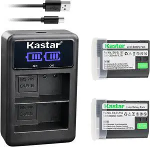 Kastar 2-Pack EN-EL15C Battery and LED2 USB Charger Compatible with Nikon D500 D600 D610 D750 D780 D800 D800E D810 D810A D850 D7000 D7100 D7200 D7500 Z5 Z6 Z6 II Z7 Z7 II Z7Q3 1 V1 DSLR Camera