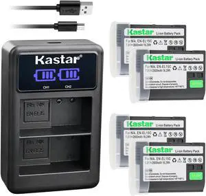 Kastar 4-Pack EN-EL15C Battery and LED2 USB Charger Compatible with Nikon EN-EL15c EN-EL15b Battery, MH-25b Charger, Nikon Z8 Mirrorless Camera, Nikon Z 5 Z6 II Z7 II, Z5 Z6II Z7II Wirrorless Camera