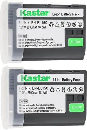 Kastar 2-Pack Battery Replacement for Nikon EN-EL15c ENEL15C EN-EL15b EN-EL15a EN-EL15 Battery, Nikon MH-25 Charger, Nikon Zf Mirrorless, Nikon Z 5 Z6 II Z7 II, Z5 Z6II Z7II, Z 8 Z8 Mirrorless Camera