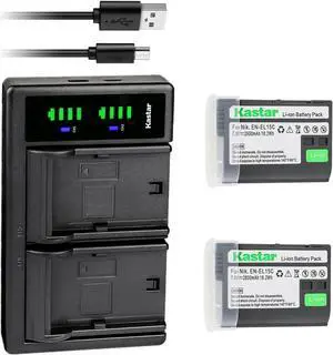 Kastar 2-Pack EN-EL15c Battery and LTD2 USB Charger Replacement for Nikon EN-EL15 EN-EL15a EN-EL15b EN-EL15c Battery, MH-25 MH-25a MH-25b Charger, MB-D11, MB-D12, MB-D14, MB-D15, MB-D16, MB-D18 Grips