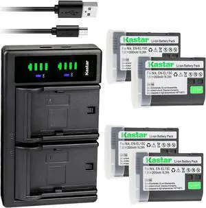 Kastar 4-Pack EN-EL15c Battery and LTD2 USB Charger Replacement for Nikon EN-EL15 EN-EL15a EN-EL15b EN-EL15c Battery, MH-25 MH-25a MH-25b Charger, MB-D11, MB-D12, MB-D14, MB-D15, MB-D16, MB-D18 Grips