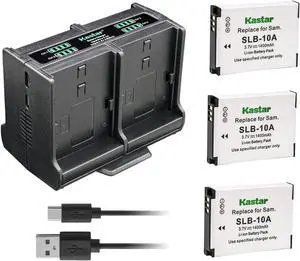 Kastar 3-Pack Battery and Quadruple Charger Compatible with Samsung ES50, ES55, ES60, EX2F, HMX-U10, HMX-U20, HZ10W, HZ15W, IT100, L100, L110, L200, L210, L310W, M100, M110, M310, M310W Camera