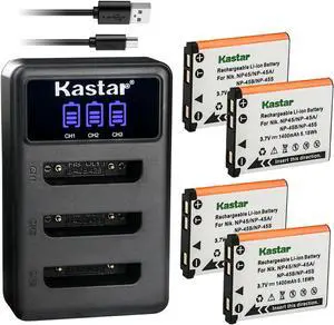 Kastar 4 Pack Battery and LCD Triple USB Charger Compatible with Fujifilm FinePix J40 J100 J110W J120 J210 J250 JV100 JV105 JV150 JV155 JV160 JV200 JV205 JV250 JV255 JV300 JV500 JX200 JX205 JX210