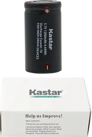 Kastar Battery 1-Pack Replacement for 3.7V 1200mAh Li-ion IMR18350, Flat Top, High Drain 7A Discharge Rechargeable Lithium-ion Battery
