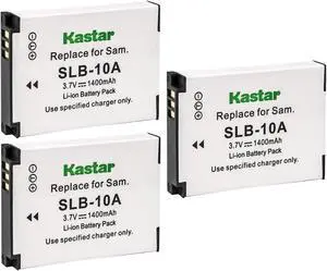 Kastar 3-Pack SLB-10A Battery Replacement for Samsung SLB-10A EC-WB700ZCPSCN Battery, Samsung SBC-10A Charger, Samsung WB150F, WB200F, WB250F, WB280F, WB350F, WB500, WB550, WB600, WB650, WB700, WB750