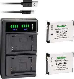 Kastar 2-Pack SLB-10A Battery and LTD2 USB Charger Replacement for Toshiba PA5081E-1C0K, PX1733 PX1733E-1BRS PX1730E-1C4G PX1736E-1CAM PX1737E-1C4G, PX1740 PX1740E-1CAM PX1745E-1C4G Camera