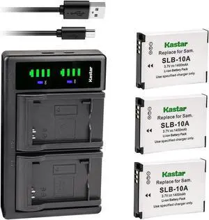 Kastar 3-Pack SLB-10A Battery and LTD2 USB Charger Replacement for Toshiba PA5081E-1C0K, PX1733 PX1733E-1BRS PX1730E-1C4G PX1736E-1CAM PX1737E-1C4G, PX1740 PX1740E-1CAM PX1745E-1C4G Camera