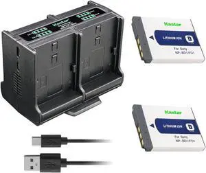 Kastar 2-Pack Battery and Quadruple Charger Compatible with Sony Cyber-shot DSC-T90, Cyber-shot DSC-T200, Cyber-shot DSC-T300, Cyber-shot DSC-T500, Cyber-shot DSC-T700, Cyber-shot DSC-T900 Cameras