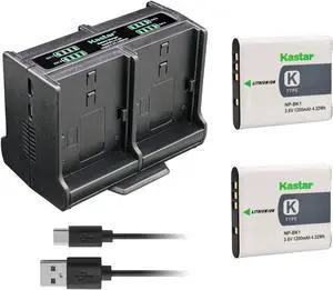 Kastar 2-Pack Battery and Quadruple Charger Compatible with Sony Webbie MHS-PM1, Bloggie MHS-CM5 MHS-PM5, Cyber-shot DSC-S750 DSC-S780 DSC-S950 DSC-S980 DSC-W180 DSC-W190 DSC-W370 Digital Camera