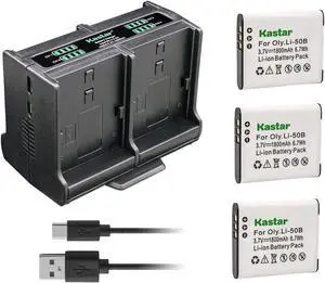Kastar 3-Pack Battery and Quadruple Charger Compatible with Ricoh DB-100 Battery, Ricoh BC-J10 Charger, Ricoh CX3, CX4, CX5, CX6, HZ15 Digital Cameras