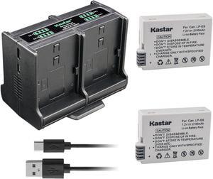 Kastar 2-Pack Battery and Quadruple Charger Compatible with Canon LP-E8 LPE8 Battery, LC-E8 LC-E8E Charger, EOS T2i T3i T4i T5i 550D 600D 650D 700D Kiss X4 X5 X6 Camera, BG-E8 Camera Grip