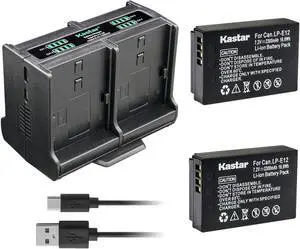Kastar 2-Pack Battery and Quadruple Charger Compatible with Canon LP-E12 LPE12 Battery, Canon LC-E12 LC-E12E Charger, Canon EOS 100D EOS M M2 M10 M50 Mark2 M100 M200 Rebel SL1 PowerShot SX70 HS Camera