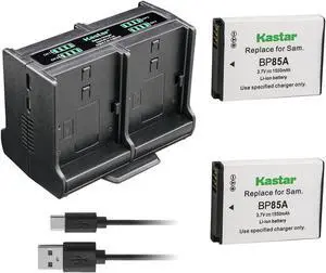 Kastar 2-Pack Battery and Quadruple Charger Compatible with Samsung EA-BP85A, EA-BP85A /E, BP-85A BP85A Battery, Samsung SBC-85A Charger, Samsung PL210, SH100, ST200, ST200F, WB210 Camera