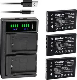 Kastar 3-Pack Battery and LTD2 USB Charger Replacement for CGA-S302A, CGA-S302A/1B, CGA-S302E/1B, SV-AV20U, VW-VBA10, VW-VBA12, VW-VBA20, VW-VBA21, D-LI2, DB-40, SB-L1037, SB-L1137, COMA-BP1