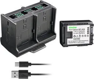 Kastar 1-Pack Battery and Quadruple Charger Compatible with Canon BP-808, BP808, BP-809, BP809, BP-819, BP819, BP-827, BP827 Battery, Canon CG-800 Charger