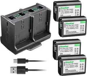 Kastar 4-Pack Battery and Quadruple Charger Compatible with Sony alpha 7 II, 7 II, a7 II, ILCE-7R, alpha 7R, 7R, a7R, ILCE-7RM2, alpha 7R II, 7RII, a7R II, ILCE-7S, alpha 7S, 7S, a7S Camera
