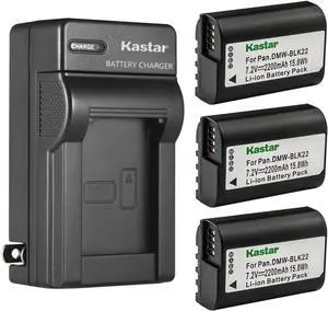 Kastar 3-Pack DMW-BLK22 Battery and AC Wall Charger Replacement for Panasonic Lumix S5 II Mirrorless Camera, Panasonic Lumix S5 IIX Mirrorless Camera, Panasonic Lumix G9 II Mirrorless Camera