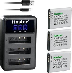 Kastar 3 Pack Battery and Triple Charger Compatible with Olympus Li-90B Li-92B Battery, LI-90C UC-90 Charger, Olympus Stylus XZ-2, XZ-2 iHS, Stylus SP-100EE, OM SYSTEM Tough TG-6, Tough TG-7 Camera