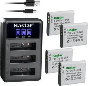 Kastar 4 Pack Battery and Triple Charger Compatible with Olympus Li-90B Li-92B Battery, LI-90C UC-90 Charger, Olympus Stylus XZ-2, XZ-2 iHS, Stylus SP-100EE, OM SYSTEM Tough TG-6, Tough TG-7 Camera