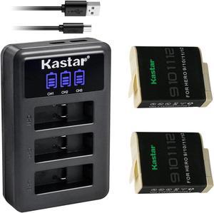 Kastar 2-Pack Battery and LCD Triple USB Charger Compatible with GoPro HERO12 HERO 12 Black Action Camera, HERO11 HERO10 HERO9 Camera, GoPro ADDBD-212 ADBAT-001 ADDBD-001 Battery