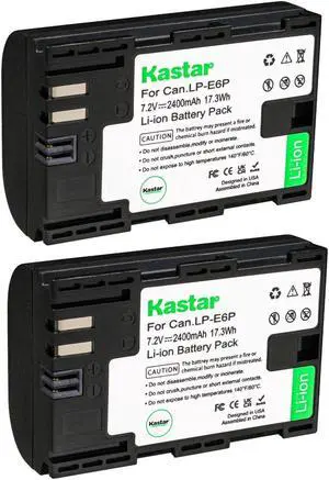 Kastar 2-Pack LP-E6P Rechargeable High-amperage Lithium-ion Battery Replacement for Canon LPE6P Battery, Canon LC-E6 and Canon LC-E6E battery chargers, Canon EOS R5 Mark II Mirrorless Camera
