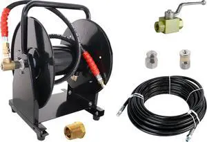 Scheiffer Sewer Jetting Kit - Ball Valve Hose Reel 1/4" x 100' Sewer Jetting Hose Button Nose and Rotating Nozzles