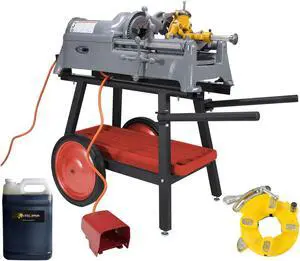 RIDGID® 535 V1 Pipe Threading Machine with Steel Dragon Tools® Universal Cart 341 Reamer 811A Die Heads Alloy Steel Dies and Oil