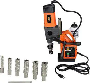 Cayken KCY-48-2WDO 1.8in. Magnetic Drill Press with 1700W Variable Speed Motor Weldon Shank 7 Piece 2in. Cut Depth Annular Cutter Kit