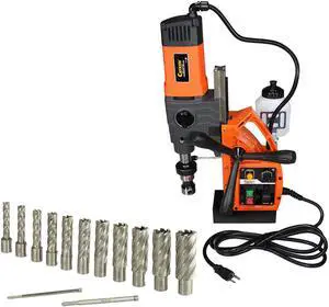 Cayken KCY-48-2WDO 1.8in. Magnetic Drill Press with 1700W Variable Speed Motor Weldon Shank 13 Piece 2in. Cut Depth Annular Cutter Kit