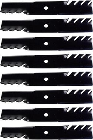 8 USA Mower Blades MB061BP Toothed Medium Lift for 00273000 04919100 04920600 05244100 Toro 103-2507 Length 16-1/4 in. Width 2-1/2 in. Thickness .204 in. Center Hole 5/8 in. 32 in. 48 in. Deck