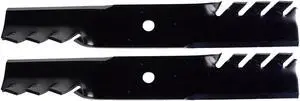 USA Mower Blades (9) MB022BP Toothed High-Lift for Exmark 103-6584-S Toro 105-7779-03 Length 18 in. Width 2-1/2 in. Thickness .203 in. Center Hole 5/8 in. 36 in. 52 in. 54 in. Deck