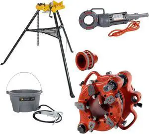 RIDGID®700 Bundle with 141 Geared Threader 774 Adapter and Steel Dragon Tools®  460 Stand 418 Oiler Bucket