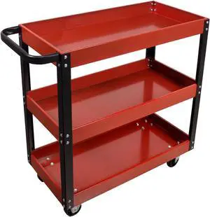 Dragway Tools 3 Tray Service Utility Cart 150 LBS Load Capacity with Swivel 360° Wheels Tool Cart Multifunctional