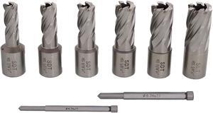 Steel Dragon Tools® High Speed Steel Annular Cutter 7 PC Kit - 7/16in. to 3/4in. - with 1in. Cut Depth 3/4in. Weldon Shank and Pilot Pins