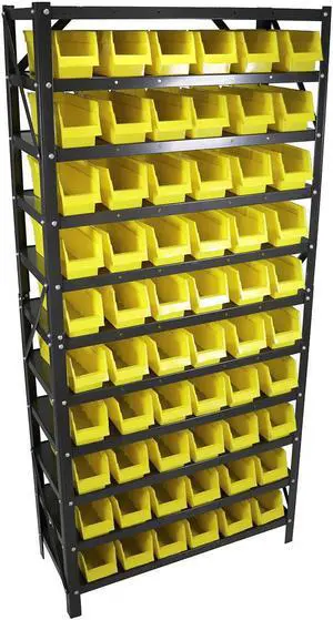 Erie Tools® TLPB60 60 Parts Bin Shelving Organize with Plastic Bins for Garage, Shop, and Home Storage