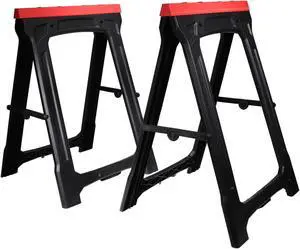 Dragway Tools Foldable PVC Sawhorse Pair 500-Lb. Capacity with Built in Double Sided Ruler