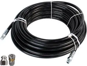 Schieffer 1/4in. x 50ft. 4400 PSI Thermoplastic Sewer Jetter Hose & 5.5 Orifice Button Nose and 5.5 Rotating Nozzles