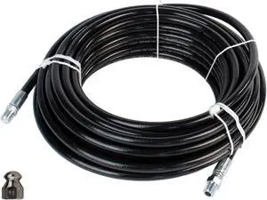 Schieffer 1/4in. x 100ft. 4400 PSI Thermoplastic Sewer Jetter Hose & 6.5 Orifice Button Nose Nozzle