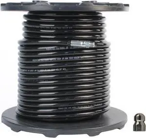 Schieffer 3/8in. x 200ft. 4000 PSI Thermoplastic Sewer Jetter Hose & 8.0 Orifice Button Nose Nozzle