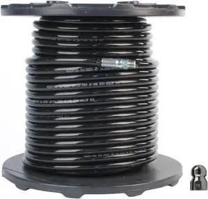 Schieffer 3/8in. x 200ft. 4000 PSI Thermoplastic Sewer Jetter Hose & 6.5 Orifice Button Nose Nozzle