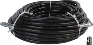 Schieffer 3/8in. x 100ft. 4000 PSI Thermoplastic Sewer Jetter Hose & 6.5 Orifice Button Nose Nozzle