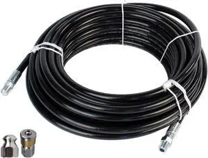 Schieffer 1/4in. x 100ft. 4400 PSI Thermoplastic Sewer Jetter Hose & 5.5 Orifice Button Nose and 5.5 Rotating Nozzles