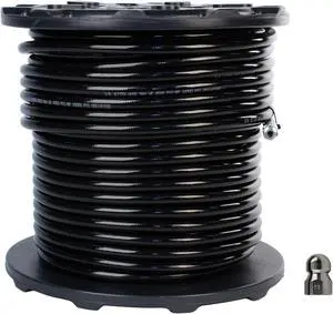 Schieffer 3/8in. x 300ft. 4000 PSI Thermoplastic Sewer Jetter Hose & 6.5 Orifice Button Nose Nozzle