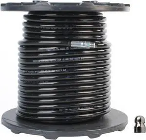 Schieffer 3/8in. x 250ft. 4000 PSI Thermoplastic Sewer Jetter Hose & 4.5 Orifice Button Nose Nozzle