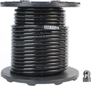 Schieffer 3/8in. x 200ft. 4000 PSI Thermoplastic Sewer Jetter Hose & 12.0 Orifice Button Nose Nozzle