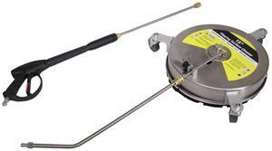 Erie Tools 15 Stainless Steel Reversible Flipping Surface Cleaner W/ Rotating Wheels and High-Pressure Washing Gun and 20 Stainless Steel Wand Kit