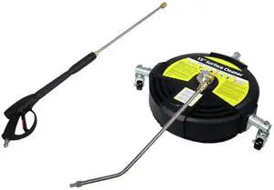 Erie Tools 15 Plastic Reversible Flipping Surface Cleaner W/ Rotating Wheels and High-Pressure Washing Gun and 20 Stainless Steel Wand Kit