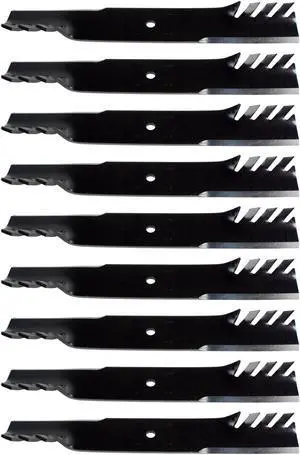 USA Mower Blades (4) CMB0613BP Toothed High Lift Blade Husq Gravely 00273000 04919100 539101496 04920600 03239 Length 16 1/4 in. Width 3 in. Thickness .250 in. Center Hole 5/8 in. 48 in. Deck