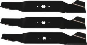 3 USA Mower Blades® MTR6771BP Notched High-Lift for Cub Cadet 742-0677 942-0677 OCC-742-0677 MTD 490-110-M117 Length 18-1/2 in. Width 3 in. Thickness .204 in. Center Hole 6 Point Star 54 in. Deck