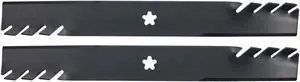 (2) USA Mower Blades Mulching Blade Fits AYP® 127843 134149 138498 138971 Length 21 in. Width 2 1/2 in. Thickness .204 in. Center Hole 5 Point Star 42 in. Deck